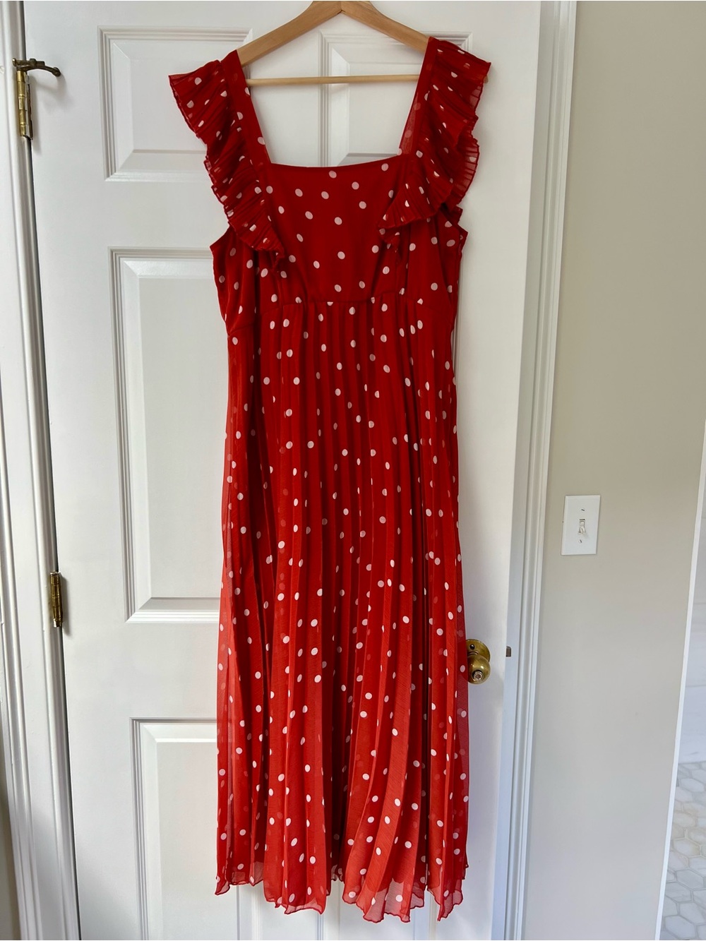 ASOS Red Polka Dot Maxi Dress with Ruffle Straps 10